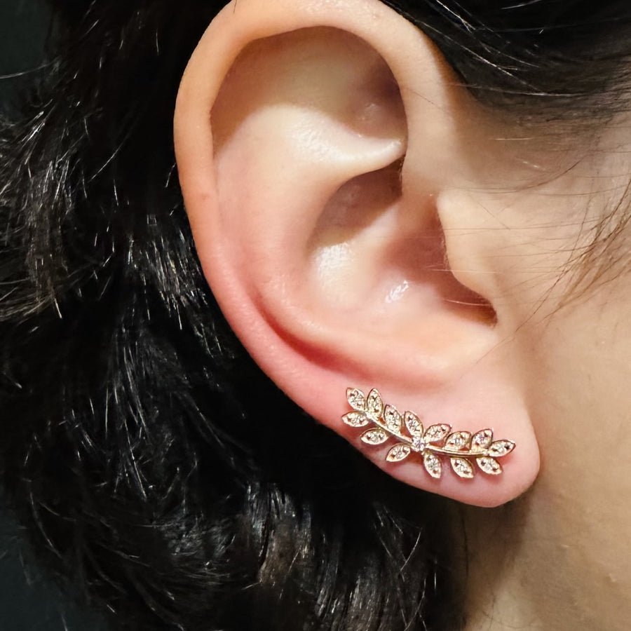 14K Rose Gold Diamond Fern Climber Earrings 0.30ct