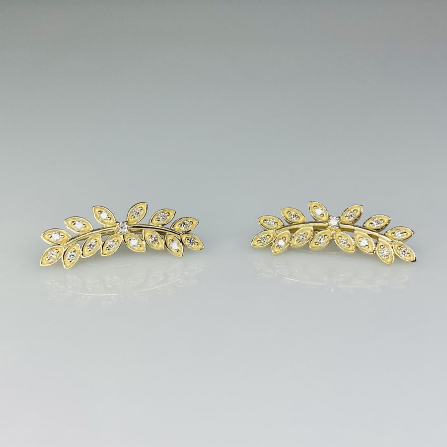 14K Yellow Gold Diamond Fern Climber Earrings 0.30ct