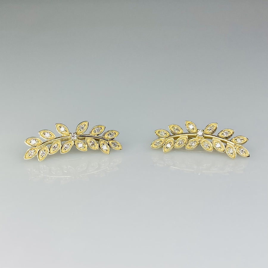 14K Yellow Gold Diamond Fern Climber Earrings 0.30ct