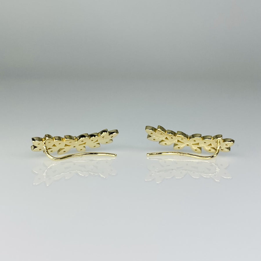 14K Yellow Gold Diamond Fern Climber Earrings 0.30ct