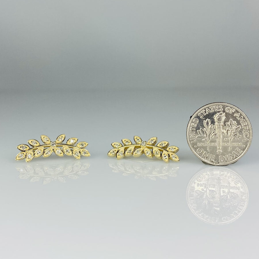 14K Yellow Gold Diamond Fern Climber Earrings 0.30ct