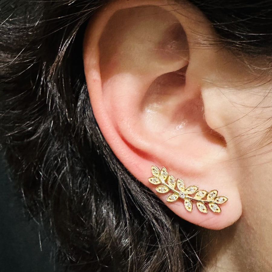 14K Yellow Gold Diamond Fern Climber Earrings 0.30ct