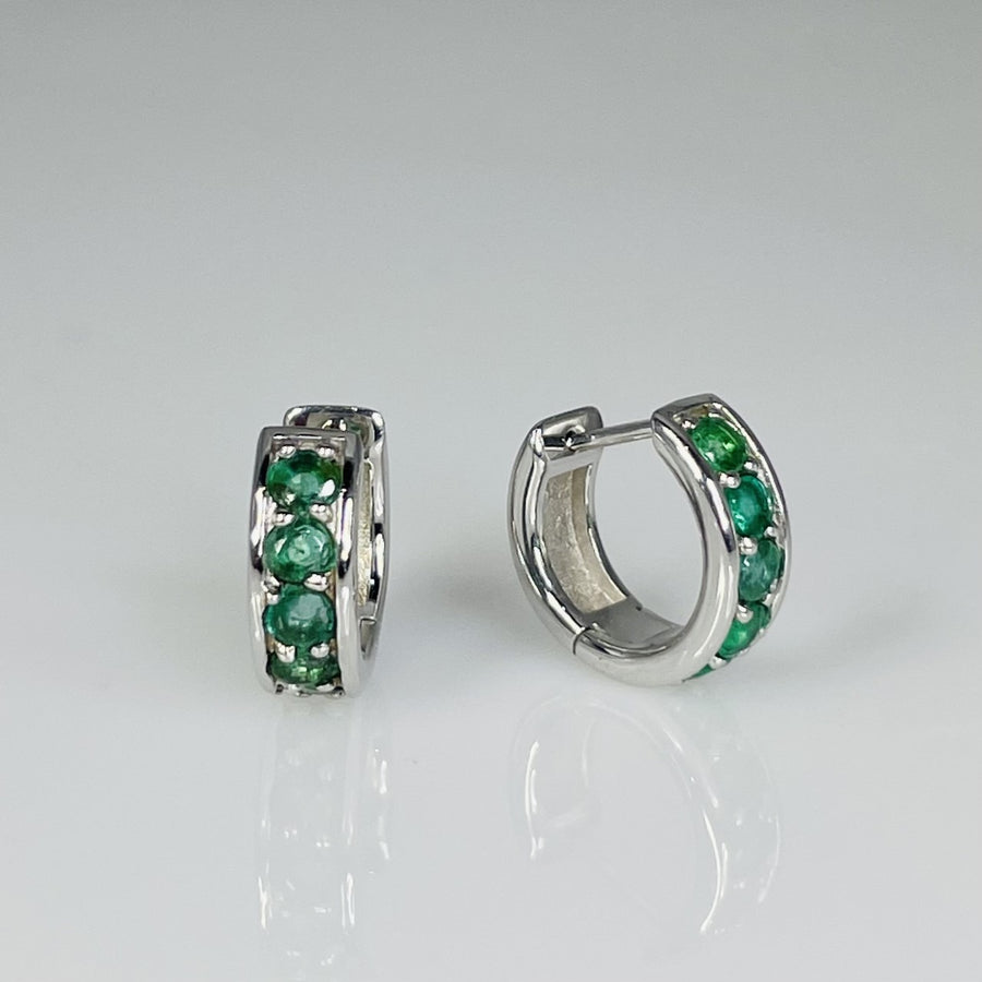 14K White Gold Emerald Huggies 0.35ct