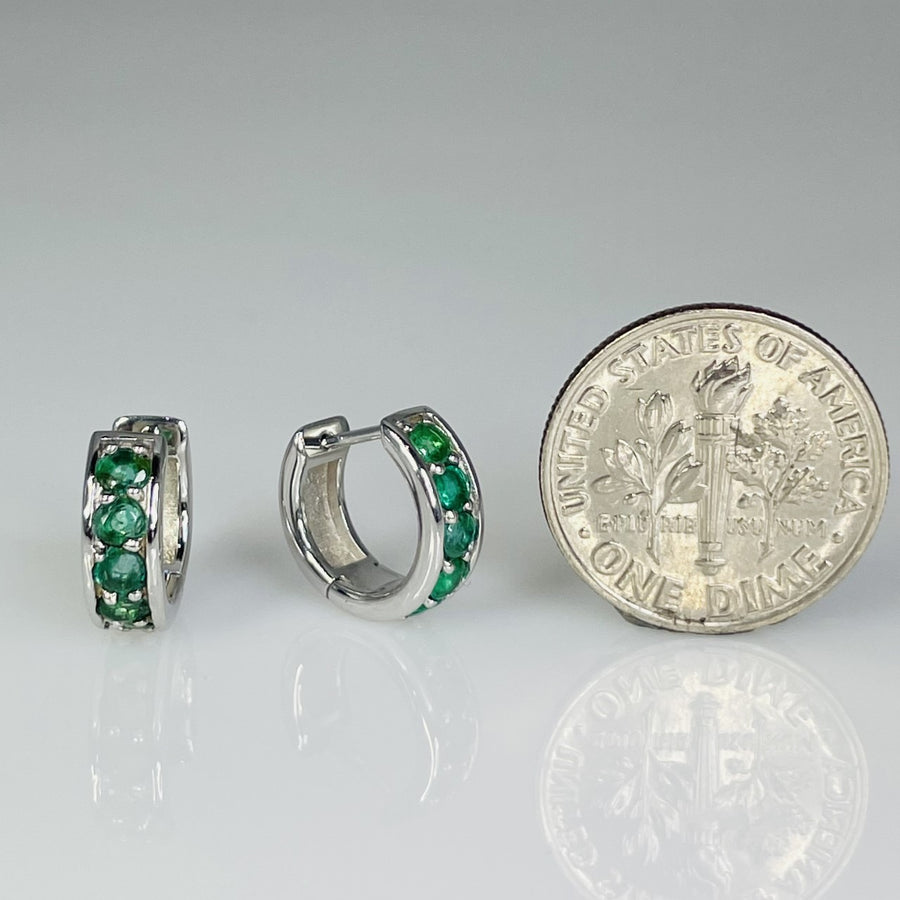 14K White Gold Emerald Huggies 0.35ct