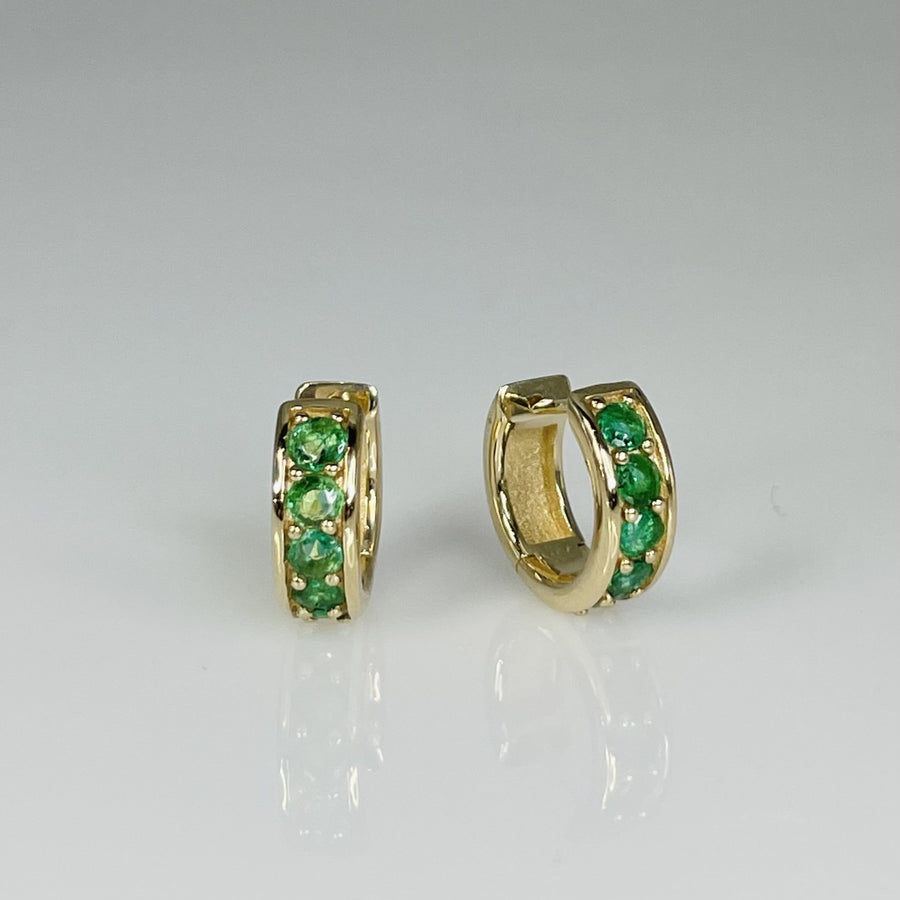 14K Yellow Gold Emerald Huggies 0.35ct
