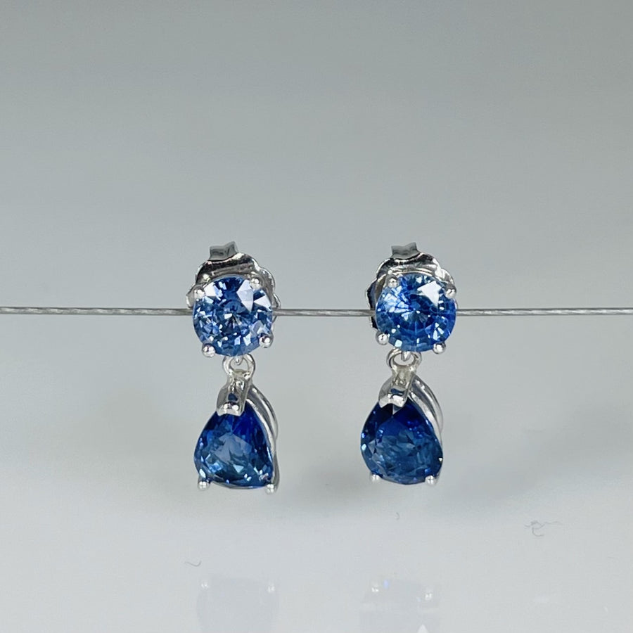 14K White Gold Blue Sapphire Drop Earrings 2.78ct