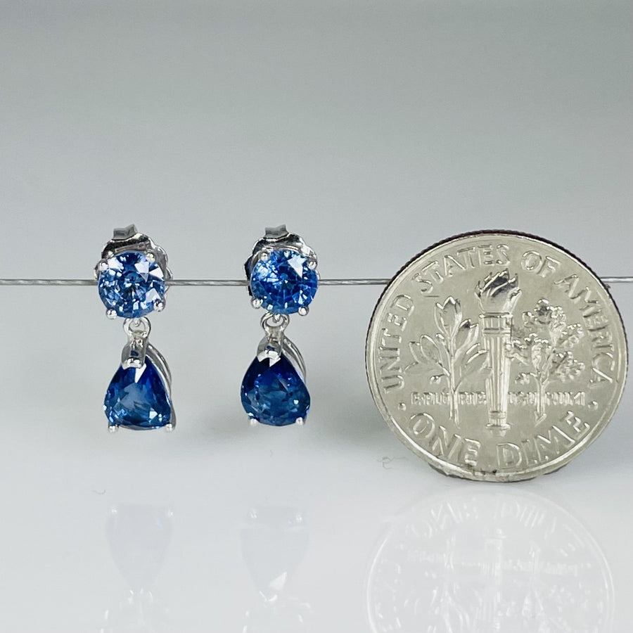 14K White Gold Blue Sapphire Drop Earrings 2.78ct