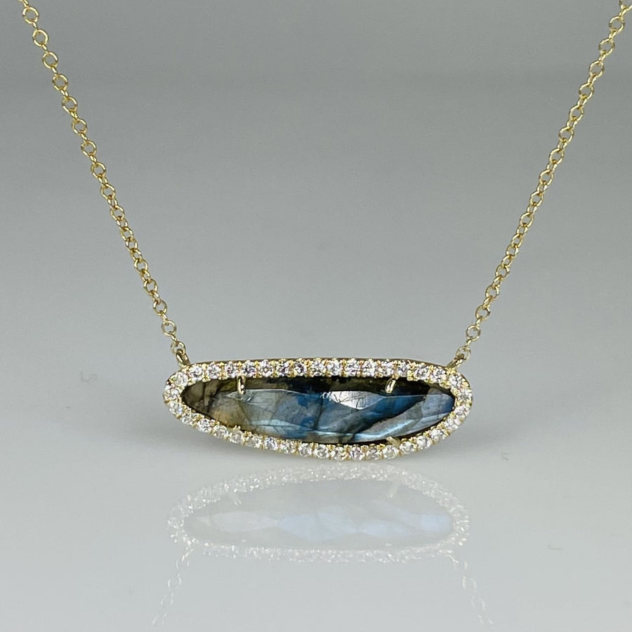 14K Yellow Gold Diamond and Labradorite Necklace 0.40ct