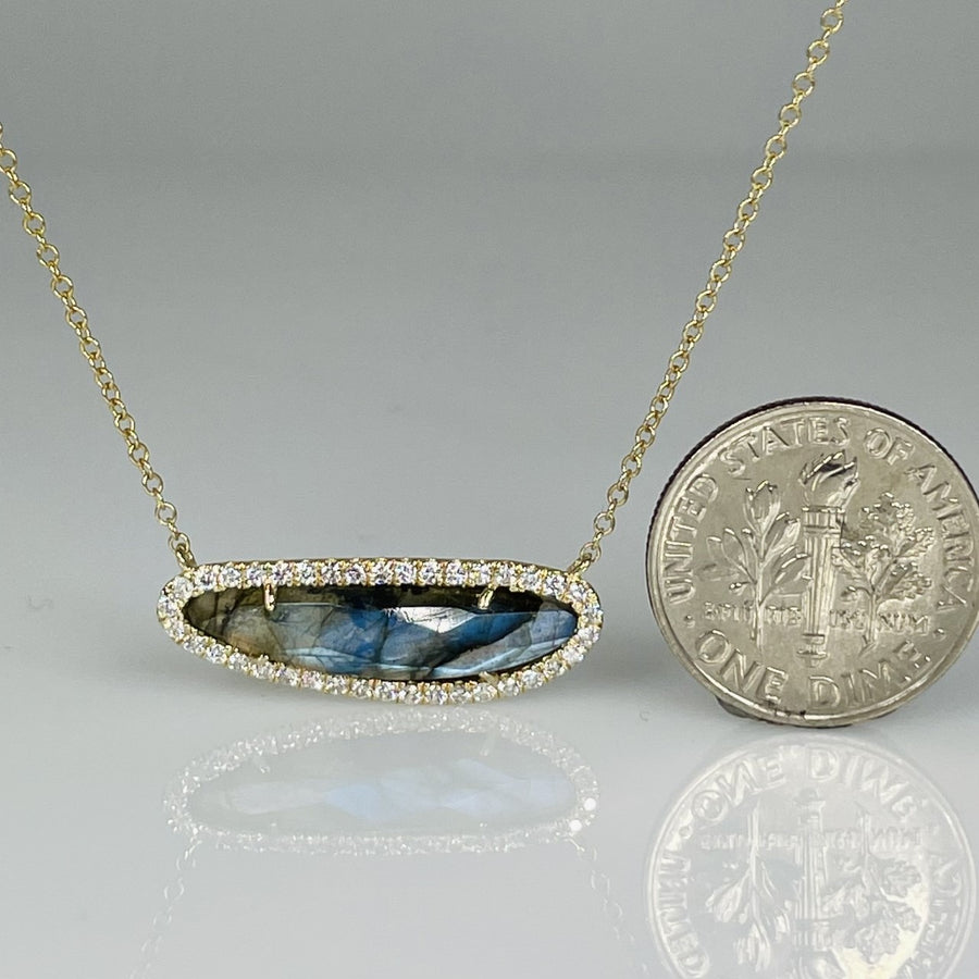 14K Yellow Gold Diamond and Labradorite Necklace 0.40ct