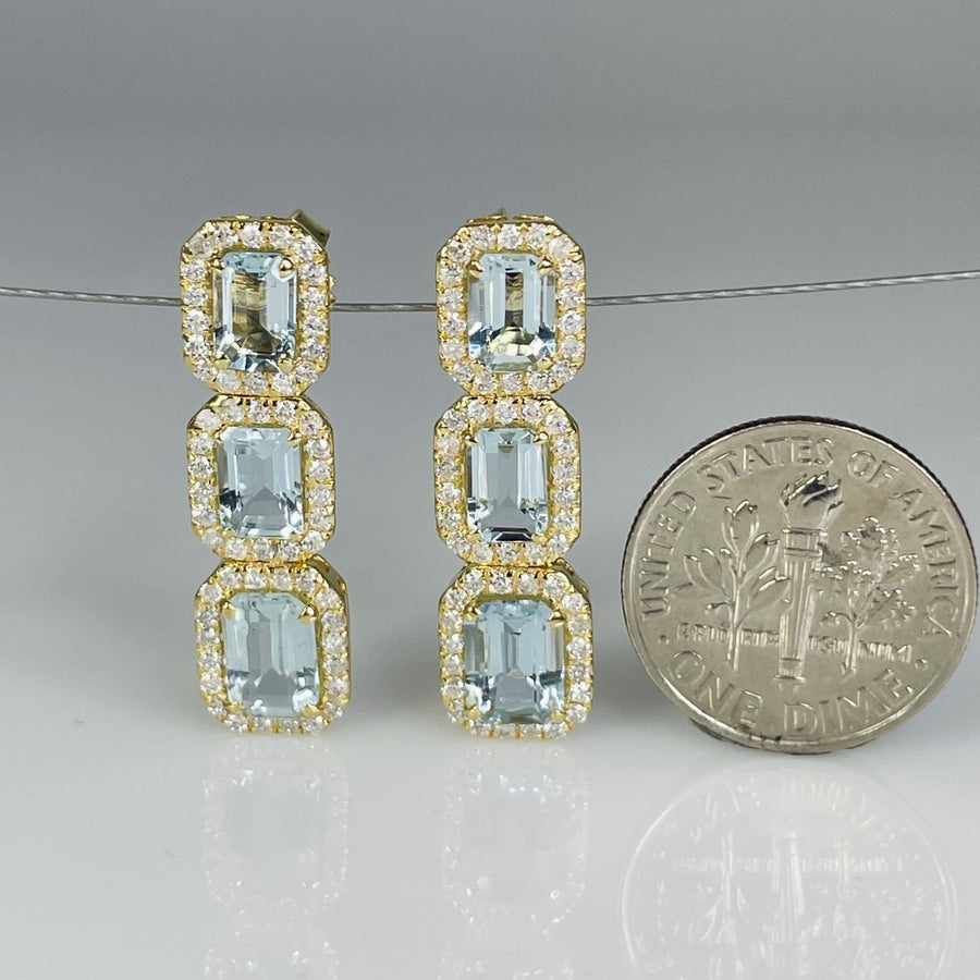 18K Yellow Gold Diamond and Aquamarine Earrings 0.84/3.91ct