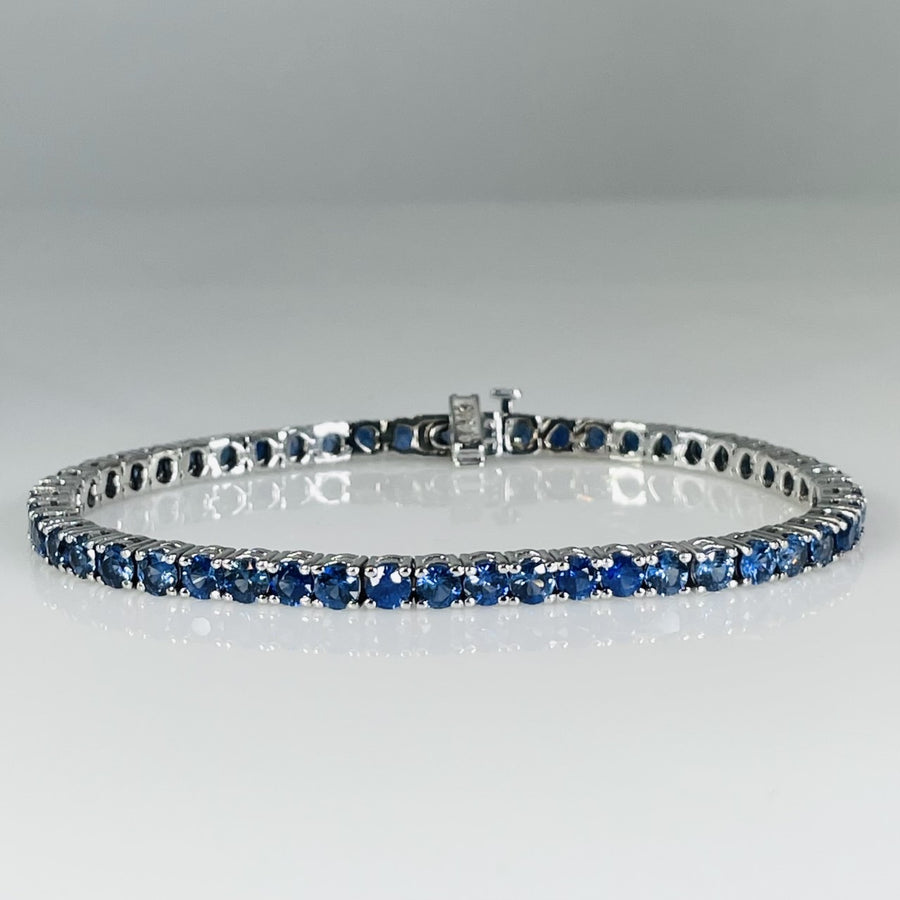 14K White Gold Royal Blue Sapphire Tennis Bracelet 8.60ct