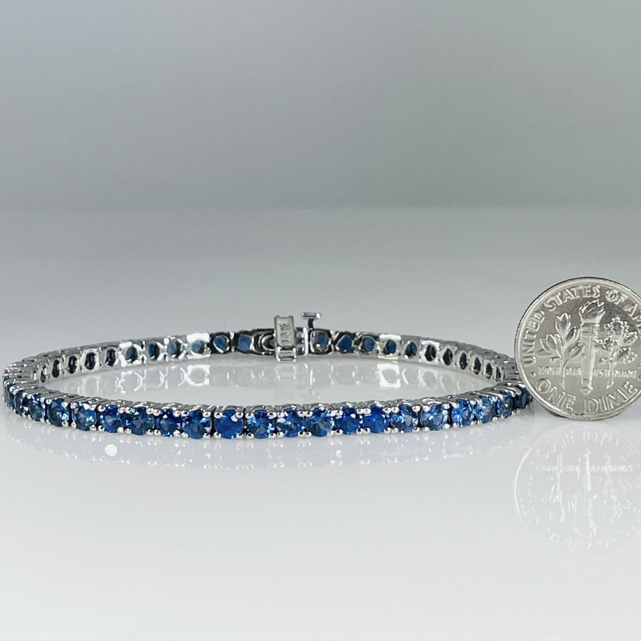 14K White Gold Royal Blue Sapphire Tennis Bracelet 8.60ct