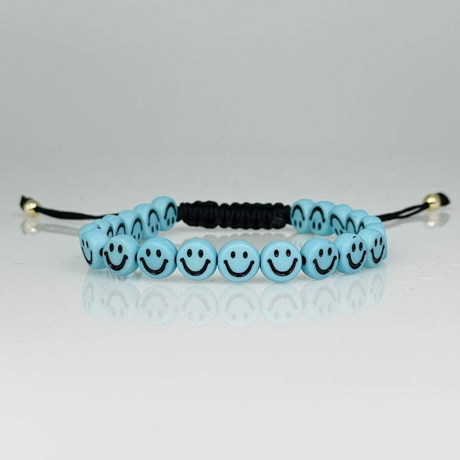 14K Yellow Gold Light Blue Happy Face Bracelet