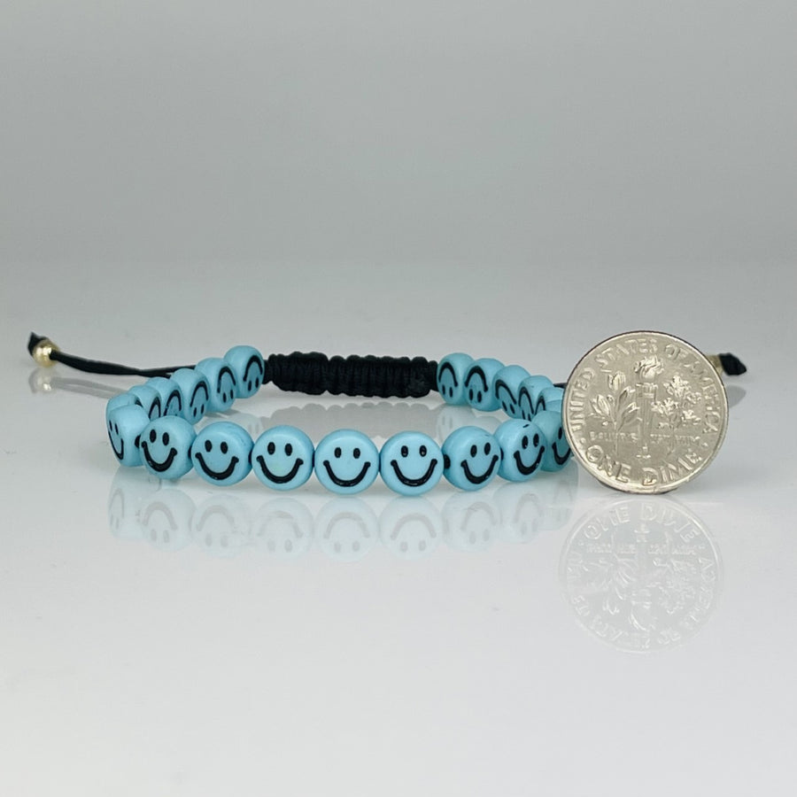 14K Yellow Gold Light Blue Happy Face Bracelet