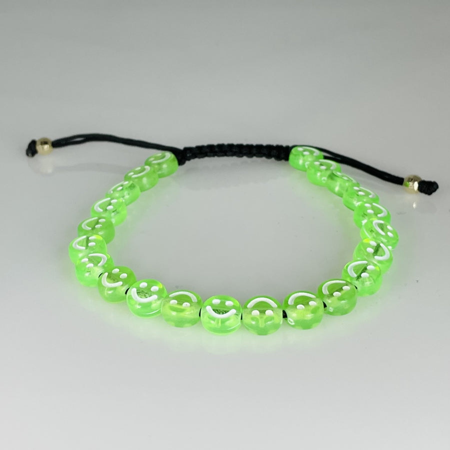 14K Yellow Gold Lime Green Happy Face Bracelet