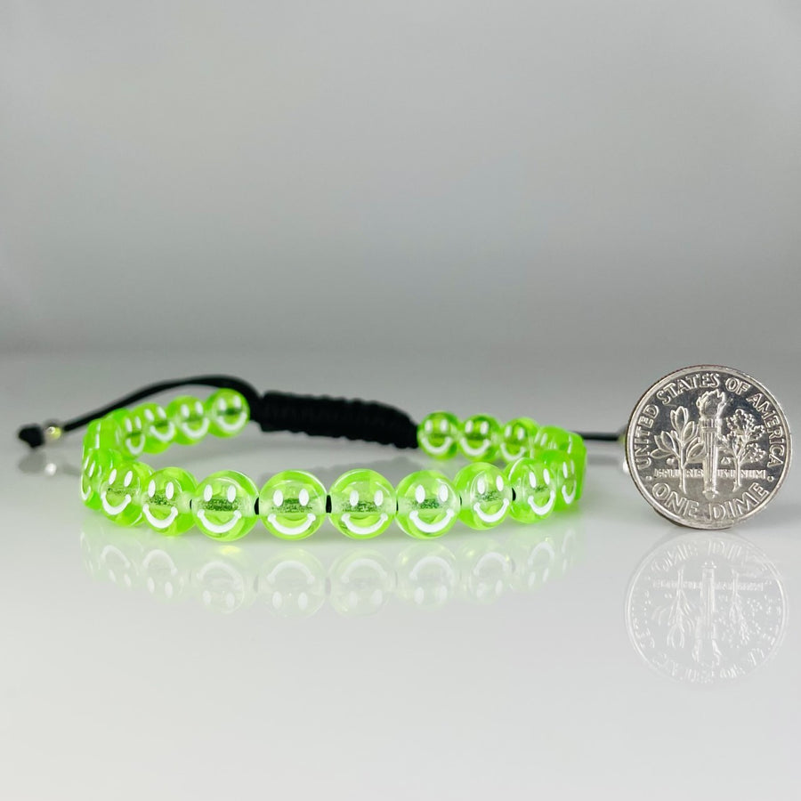 14K Yellow Gold Lime Green Happy Face Bracelet