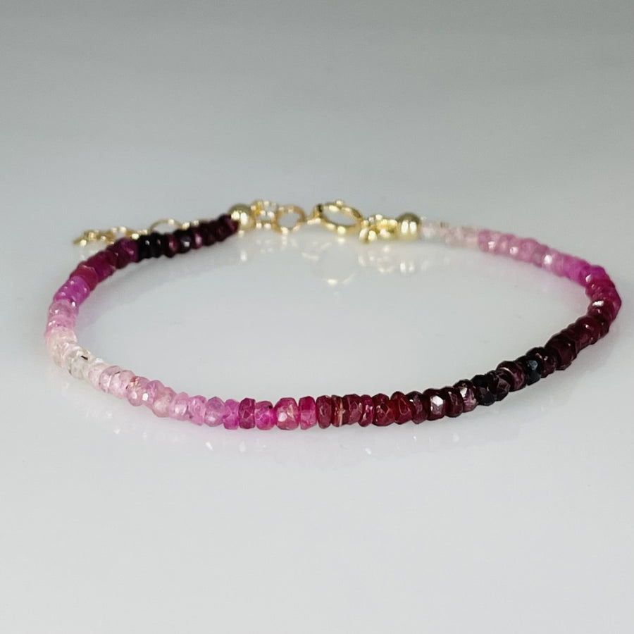 14K Yellow Gold Ruby/Sapphire Beaded Bracelet