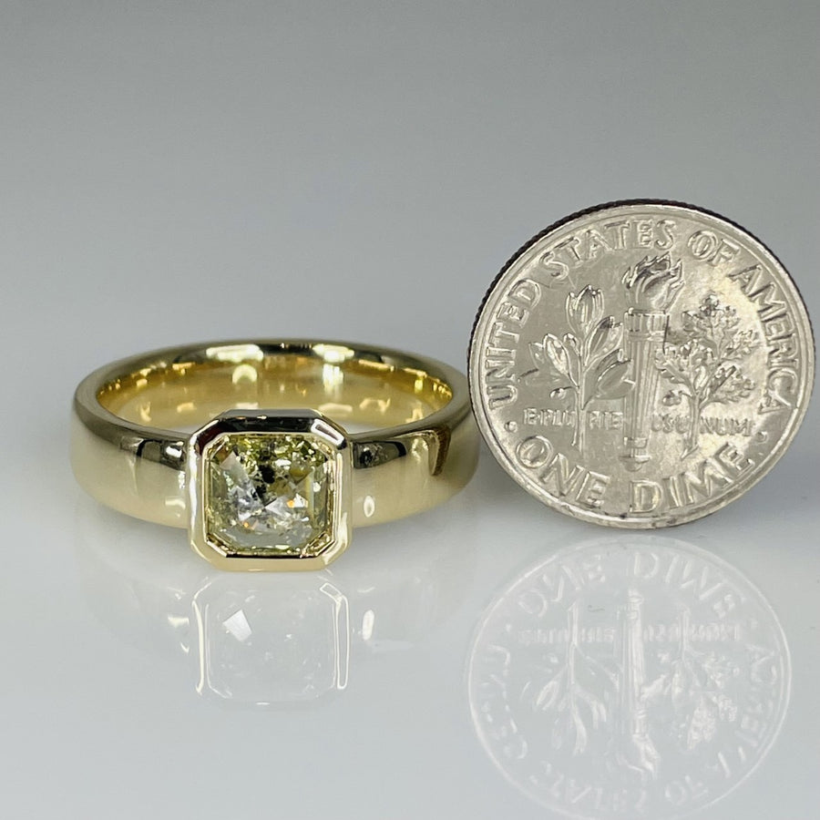 14K Yellow Gold Green Diamond Ring 0.88ct