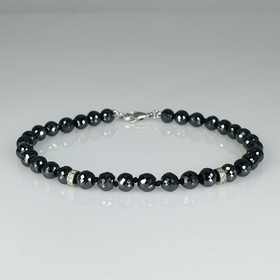 14K White Gold Black Diamond Beaded Bracelet 33ct