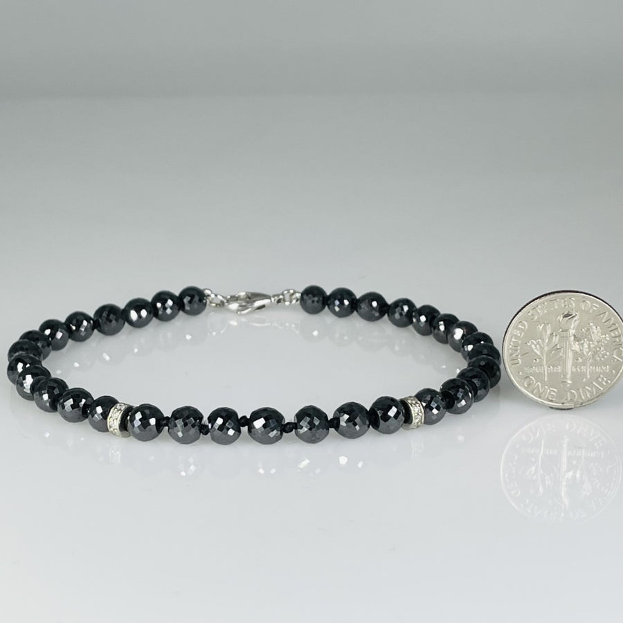 14K White Gold Black Diamond Beaded Bracelet 33ct
