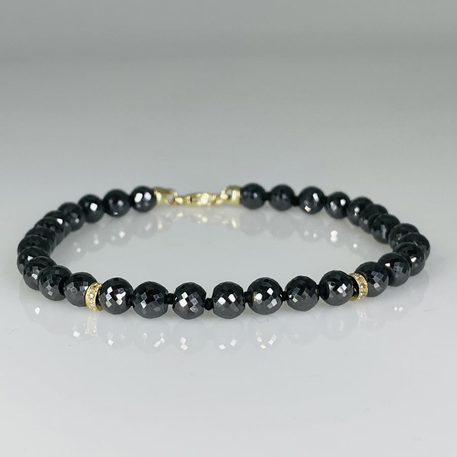 14K Yellow Gold Black Diamond Beaded Bracelet 31ct