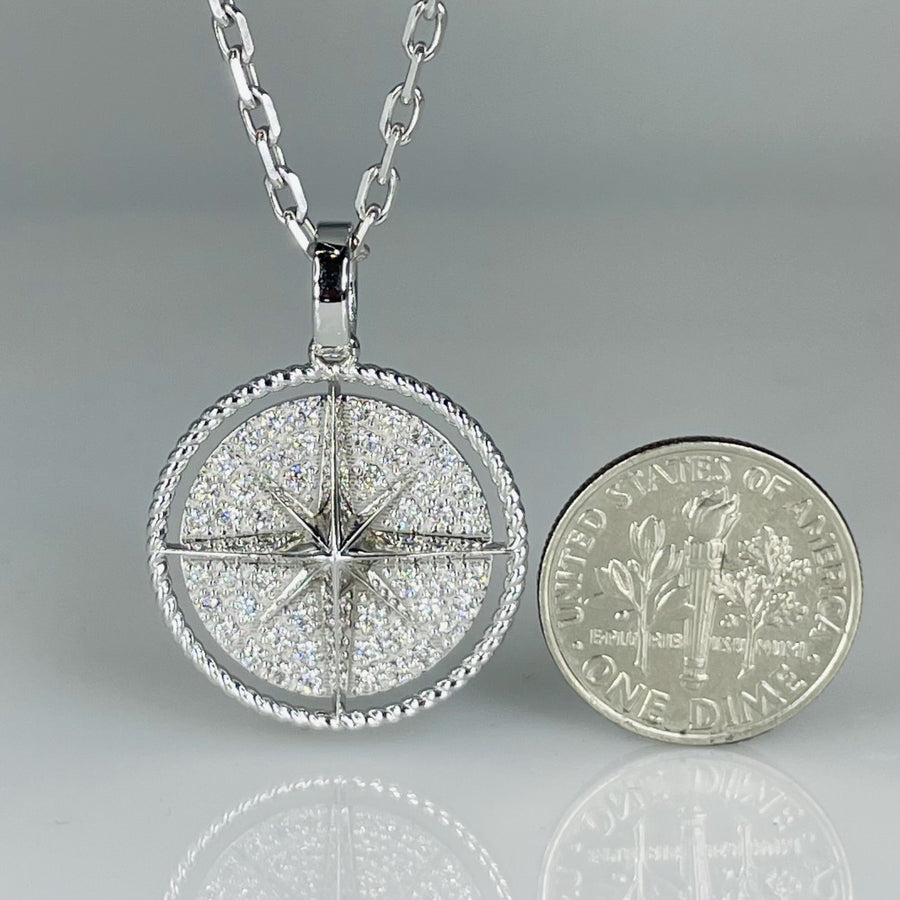 14K White Gold Diamond Compass Necklace 0.48ct