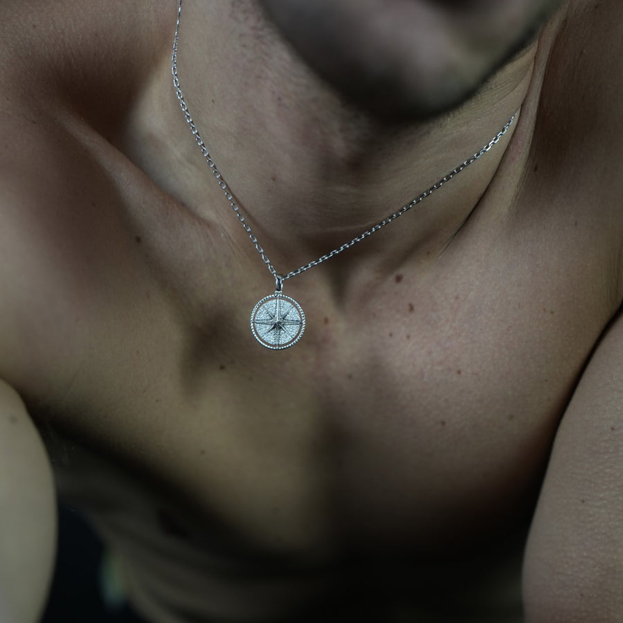 14K White Gold Diamond Compass Necklace 0.48ct