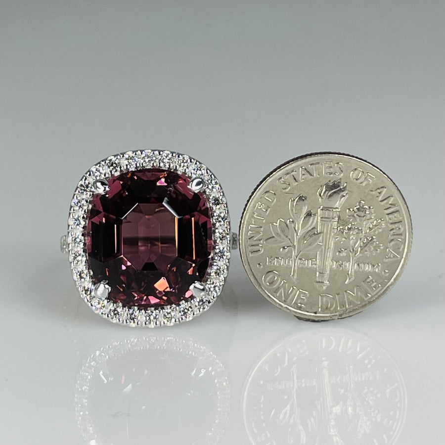 14K White Gold Pink Tourmaline and Diamond Ring 13.11ct/0.60ct