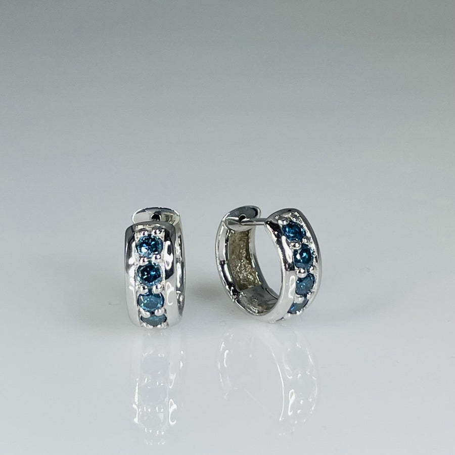 14K White Gold Blue Diamond Huggies 0.55ct