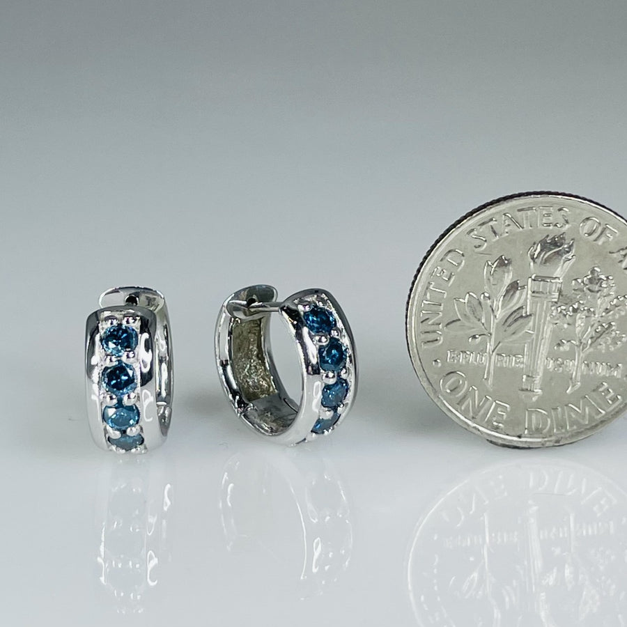 14K White Gold Blue Diamond Huggies 0.55ct