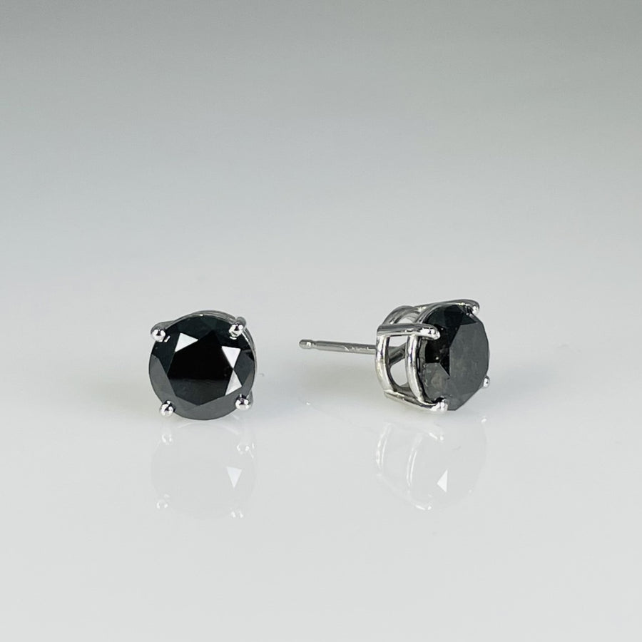 14K White Gold Black Diamond Studs 3.83ct