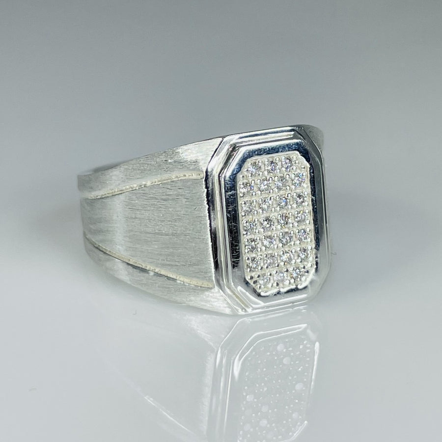 Sterling Silver Pave Diamond Cushion Ring 0.26ct