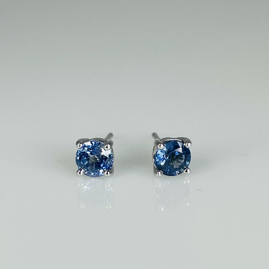 14K White Gold Blue Sapphire Stud Earrings 1.14ct