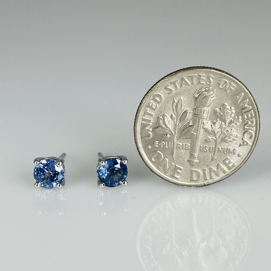 14K White Gold Blue Sapphire Stud Earrings 1.14ct