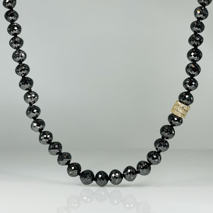 14K Yellow Gold Black Diamond Beaded Necklace 188ct