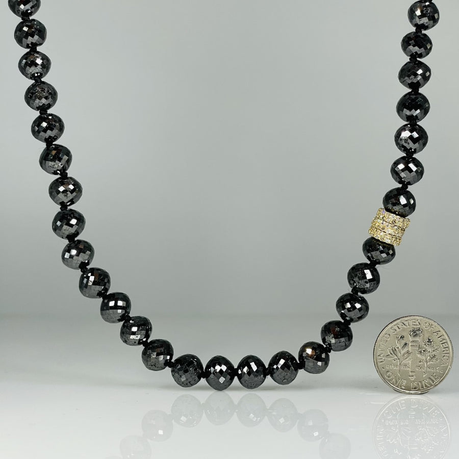 14K Yellow Gold Black Diamond Beaded Necklace 188ct