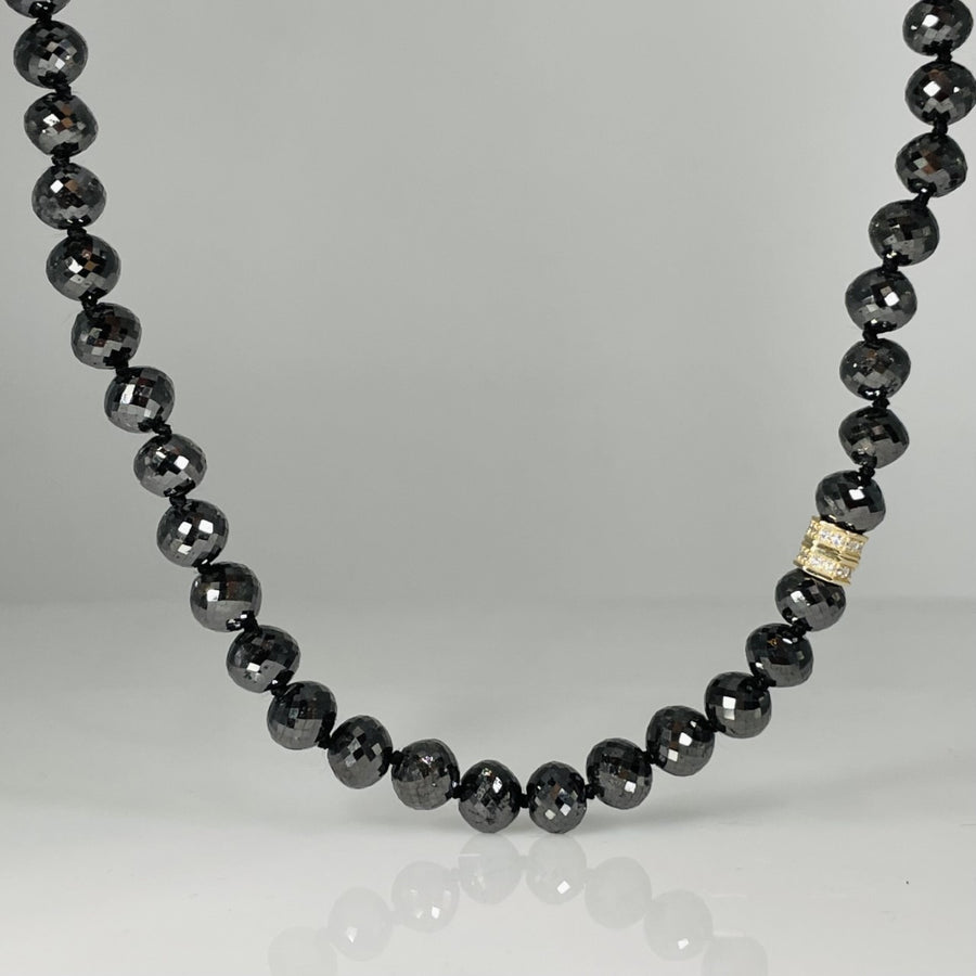 14K Yellow Gold Black Diamond Beaded Necklace 193ct