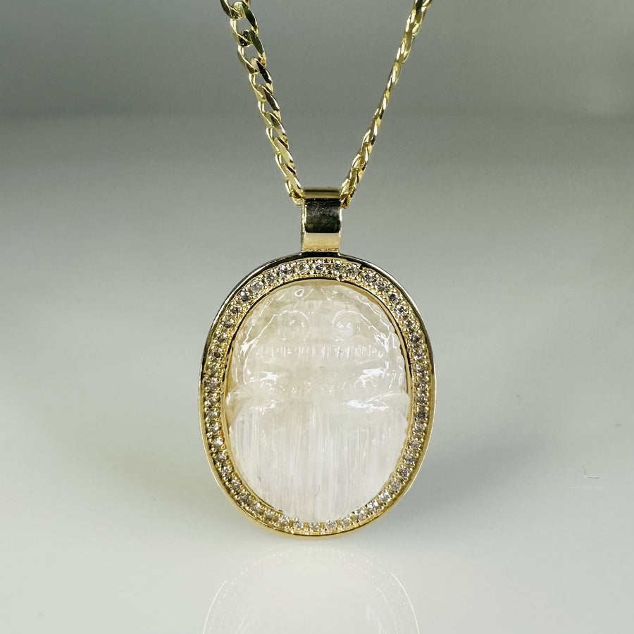 14K Yellow Gold Rainbow Moonstone Scarab Necklace 14.84/0.21ct