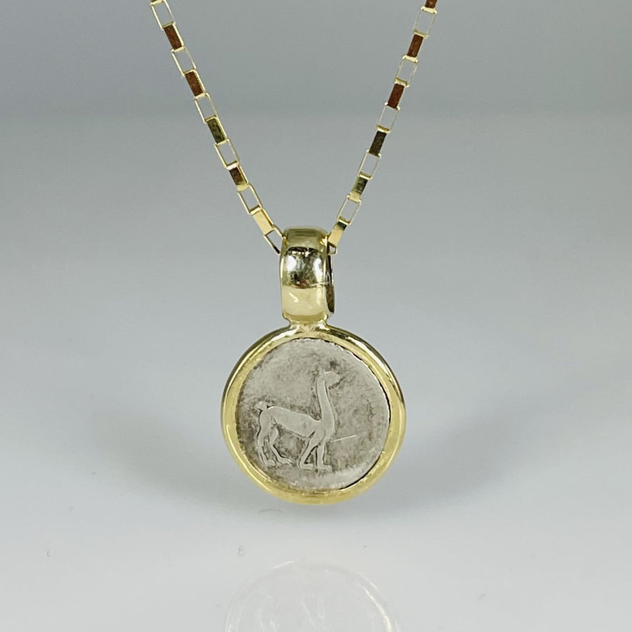 18K Yellow Gold Ancient Coin Pendant (Peru 1847 AD)