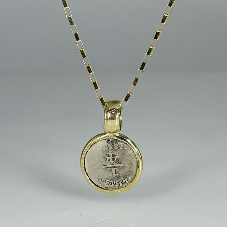18K Yellow Gold Ancient Coin Pendant (Peru 1847 AD)