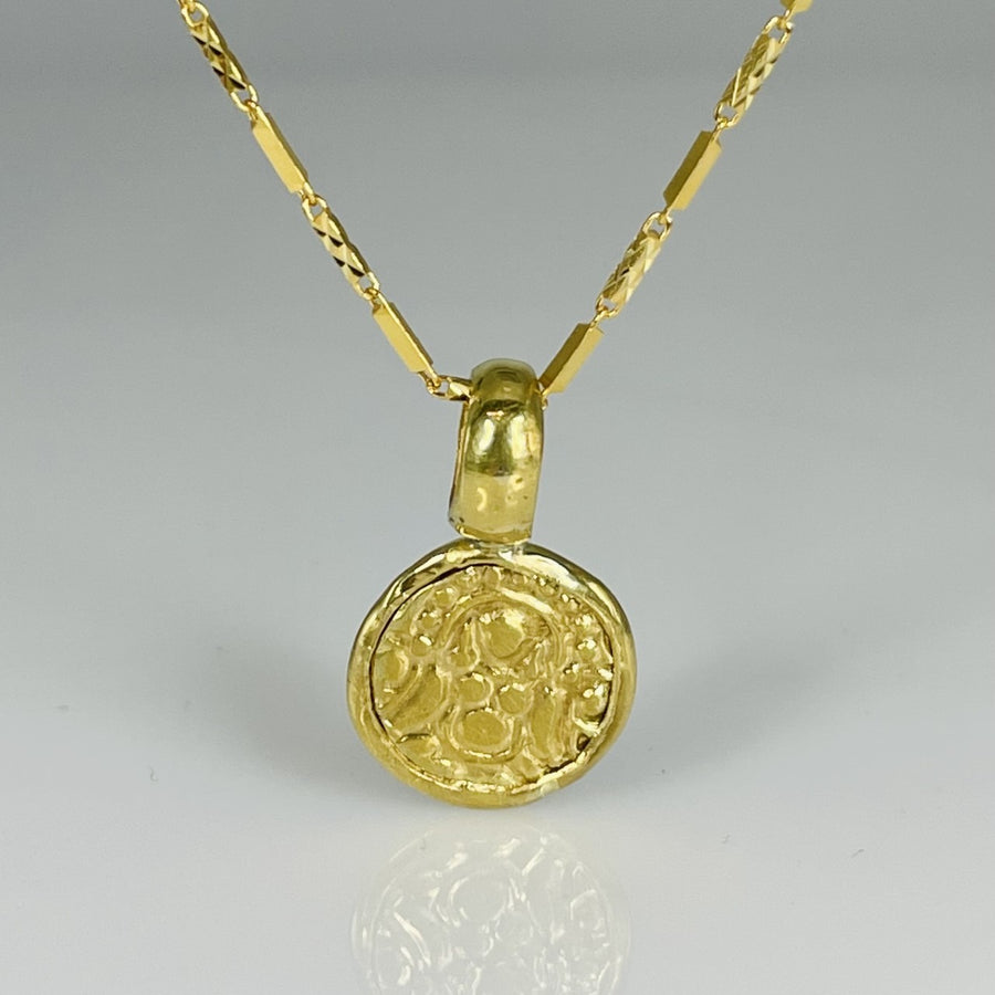 24K Yellow Gold Ancient Coin Necklace (Med. India 1100-1110 AD)