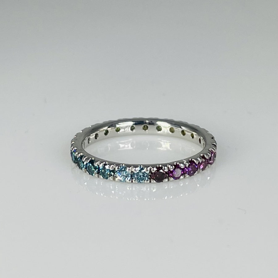 14K White Gold Rainbow Diamond Eternity Ring 1.04ct