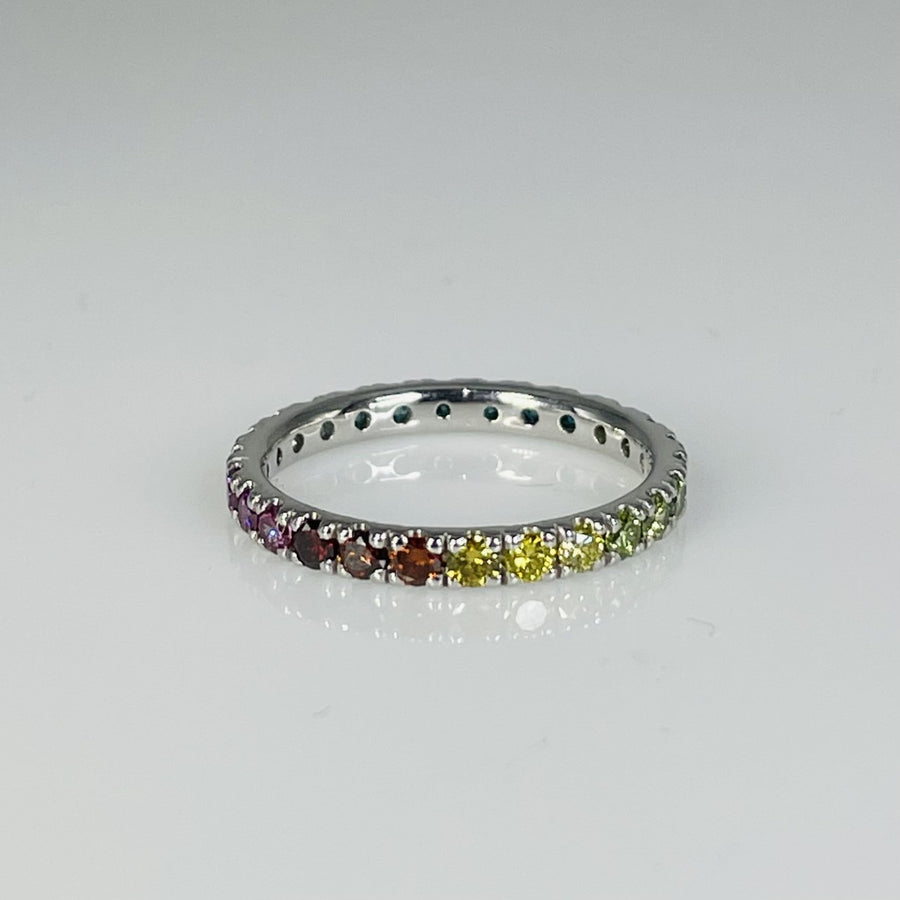 14K White Gold Rainbow Diamond Eternity Ring 1.04ct