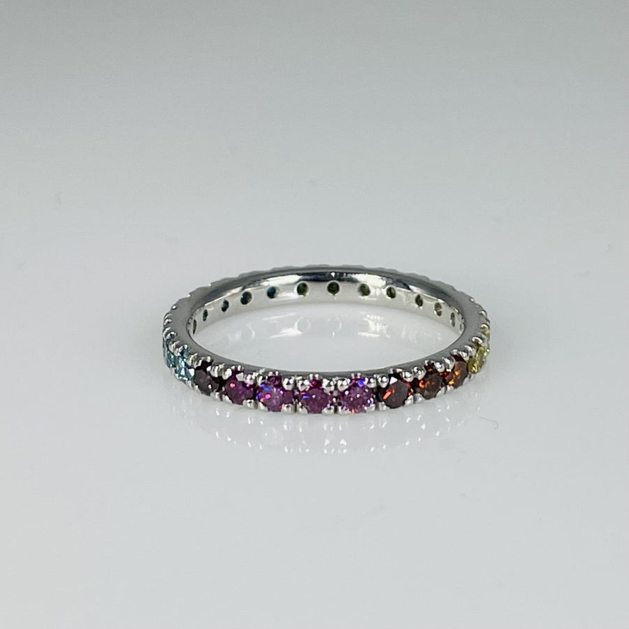 14K White Gold Rainbow Diamond Eternity Ring 1.04ct