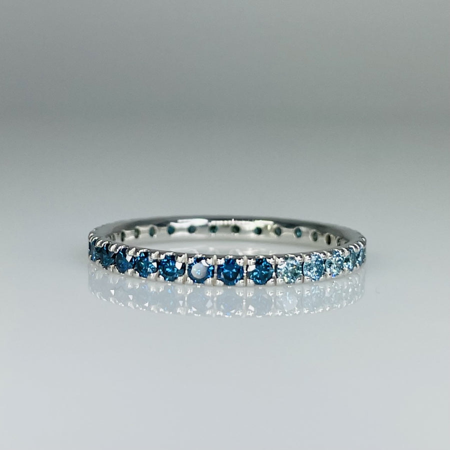 14K White Gold Graduated Blue Diamond Band 1.24ct