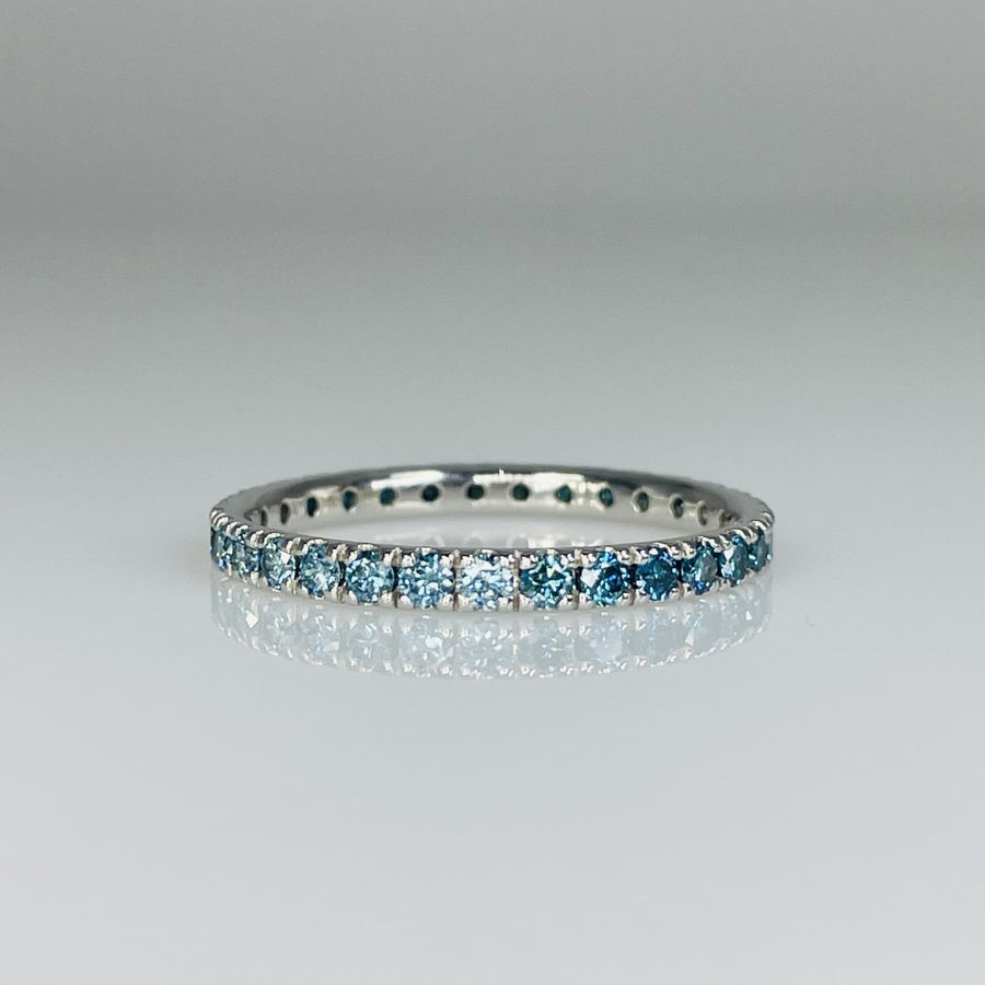 14K White Gold Graduated Blue Diamond Band 1.24ct