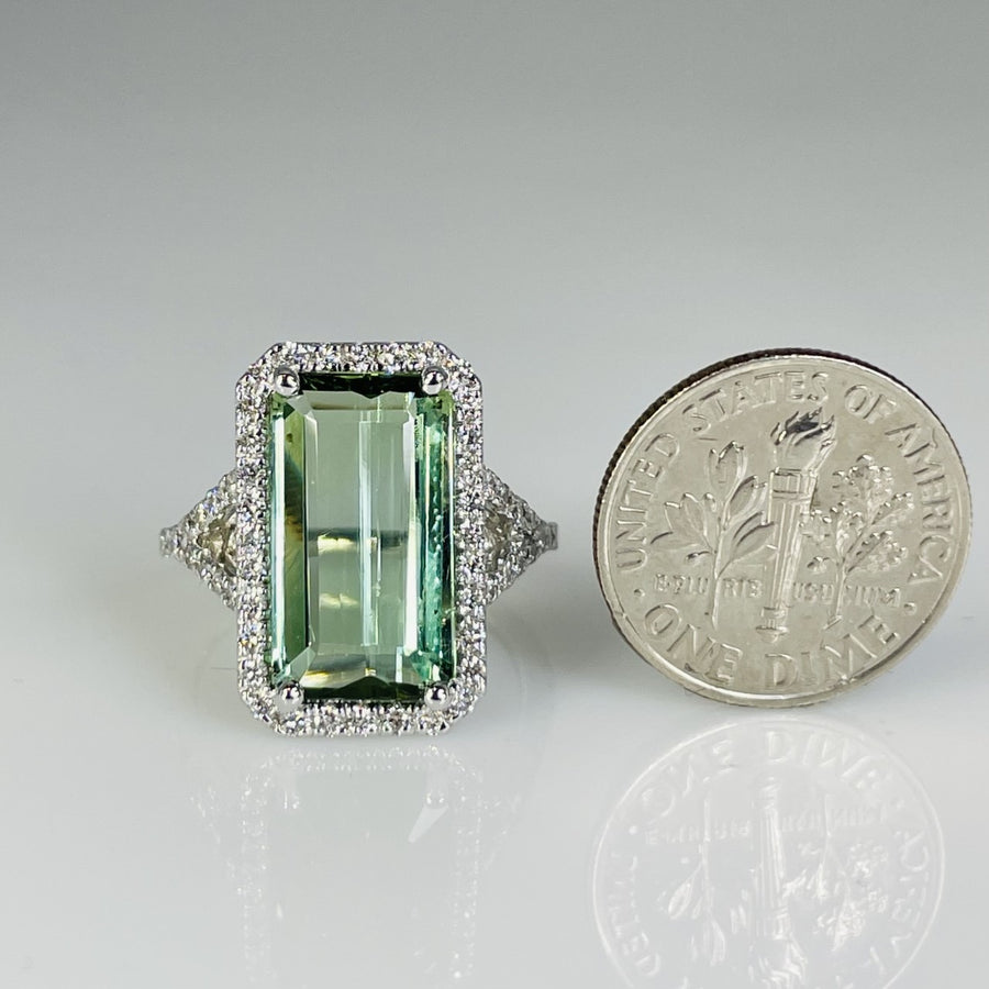 14K White Gold Green Tourmaline Diamond Ring 6.14ct/0.61ct