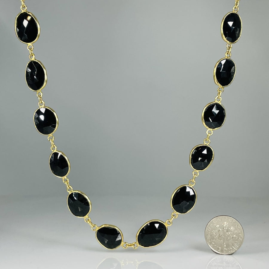18K Gold Plated Black Onyx Bezel Necklace