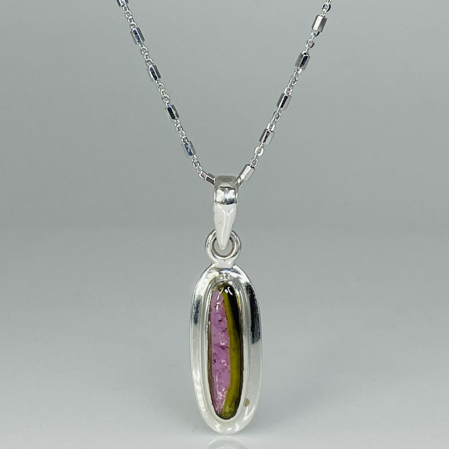 Watermelon Tourmaline Bezel Necklace 5x18mm