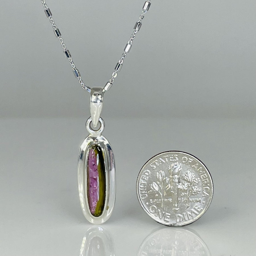 Watermelon Tourmaline Bezel Necklace 5x18mm